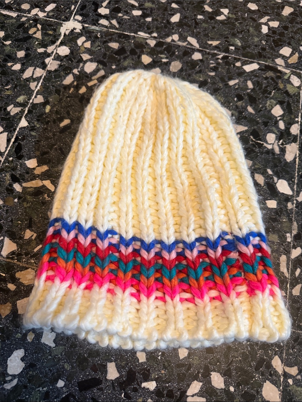 Aeropostale Cream Knit Beanie with Multicolor Stripe